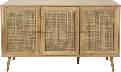 Obrázok produktu pre HowHomely | Komoda - Drevená komoda - 115 x 70 x 39 cm - Hnedá - Príborník - Ratanové dvierka