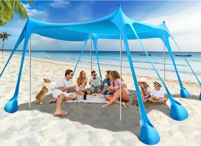 Produktbild von Strandmuschel UPF50+ Sonnenschutz mit Sandschaufeln und Stangen - Tragbares Sonnensegel für Camping & Garten