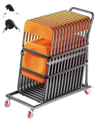 Obrázok produktu pre VEVOR skladací rám stoličky, nosnosť 300 kg, vozík na stoličky v tvare L, pojme 25 stoličiek vo vertikálnej polohe, s gumovými kolieskami, viacúčelový rám stoličky, matná čierna