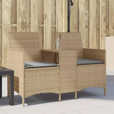 Produktbild von Gartensofa 2-Sitzer mit Tisch und Kissen Beige Poly Rattan