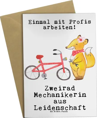 Produktbild von Mr. & Mrs. Panda Grußkarte Zweirad Mechanikerin Leidenschaft - Weiß - Geschenk, weihnachtskarten, einladungskarten, Klappkarte, Grußkarten, osterkarten, hochzeitskarten