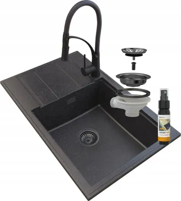 Produktbild von Granitan | Granitspüle LOUIS - 800 x 500 mm - Schwarz m. Abtropffläche - Hochwertig und langlebig