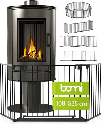 Produktbild von BOMI Kaminschutzgitter Milo 100-525 cm | Extrabreite Tür: 75 cm Durchgang & Feststellfunktion | Schutzgitter für Kaminofen in Schwarz | Kaminschutzgitter ohne Wandmontage | Kindergitter XXL