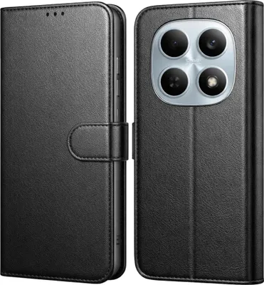 Produktbild von Hülle für Xiaomi Redmi Note 15 4G/5G - Schwarze Brieftasche Klappe Magnetisiert Aufbewahrung Karten Handyhülle Phonillico®