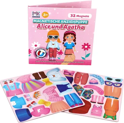 Produktbild von Magnetspiel "Magnetische Anziehpuppen Alice und Agatha" 32 Magnete - ab 3 Jahren