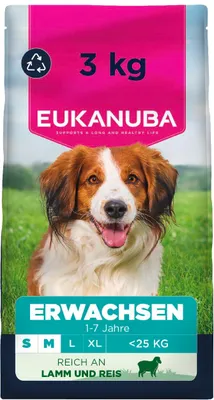 Productafbeelding van Eukanuba hondenvoer, droogvoer met lam en rijst, voor kleine en middelgrote rassen - Premium droogvoer voor volwassen honden, 3 kg