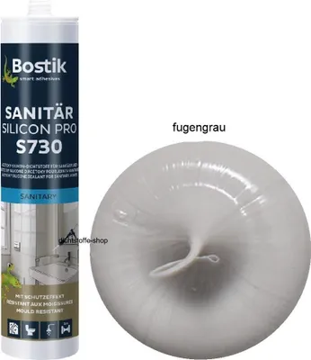 Produktbild von Bostik S730 Sanitär Silicon Pro  300ml Kartusche Silikon Fugen Dichtstoff Fugengrau