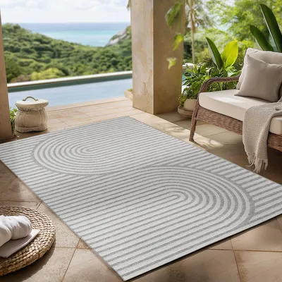 Zdjęcie produktu dla Dywan outdoor ,na balkon,taras,do ogrodu,salonu i jadalni,w skandynawskim stylu boho,Rozmiar: 80 x 250 cm,Kolor: Szary-1