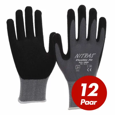 Produktbild von NITRAS 8800 Flexible Fit Allroundhandschuhe, Arbeitshandschuhe - hohe Abriebfestigkeit, sehr guter Grip - VPE 12 Paar Größe:8