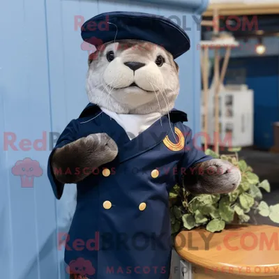 Productafbeelding van Navy Otter mascotte REDBROKOLY kostuum karakter gekleed met een culottes en petten