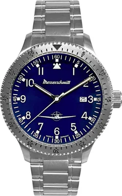 Messerschmitt ME-108DR-MB Flieger-Armbanduhr für Herren Stahl/Blau 1