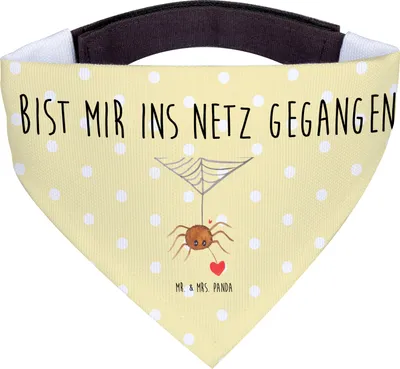 Produktbild von Mr. & Mrs. Panda Bandana Spinne Agathe Liebe - Gelb Pastell - Geschenk, Hundehalstuch, Hunde Halstuch, Liebesbeweis, Liebesgeschenk, Verliebt, Für, Dreieckstuch, Hund