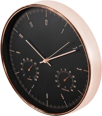 Productafbeelding van G stille kwarts wandklok met hygrometer & thermometer in zilver & goud - ? 30cm 12" (goud)