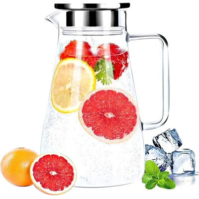 Zdjęcie produktu dla Duża, odporna na wysokie temperatury dzbankowa karafka ze szklanej, z pokrywką ze stali nierdzewnej, pojemność 1800 ml