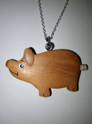 Produktbild von Kette mit Holzanhänger Schweinchen, Ketten Modeschmuck Tiere Tier Schwein