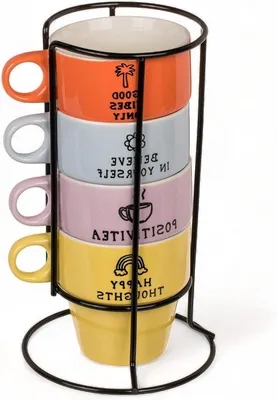 Immagine prodotto di Set di 4 tazzine da caffè in porcellana da 200 ml, impilabili