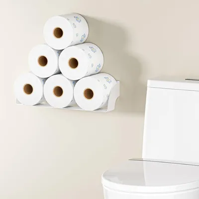 Produktbild von Ersatzrollenhalter für Toilettenpapier mit Platz für 6 Rollen, Wandmontage, Metall, ohne Bohren, für die Aufbewahrung von Klorollen (Weiß)