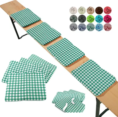 Produktbild von heimtexland ® Sitzkissen 4er Set  Bierbank Polster Auflage Bierzeltgarnitur Garten Deko Kissen Typ859 Karo Grün
