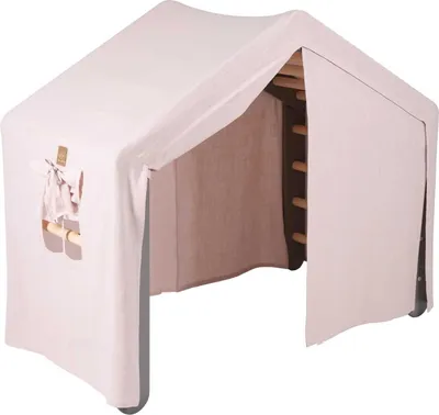 Produktbild von MeowBaby® Großes Haus mit faltbarer Kinderleiter 112x61x94 cm für das Zimmer. Holz, Leinen, Baumwolle, Rosa Haus, Leiter Grau