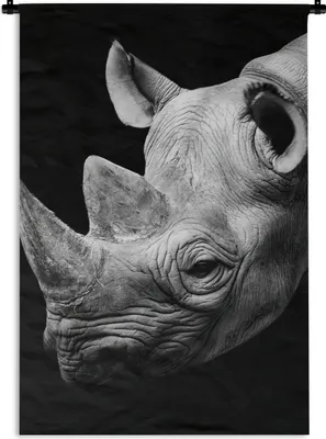 Produktbild von MuchoWow® Wandteppich Wandbehang Tiere - Nashorn - Schwarz - Weiß - Porträt 90x135 cm Tapisserie Dekoration Wandtuch - Baumwolle - Wandskulptur