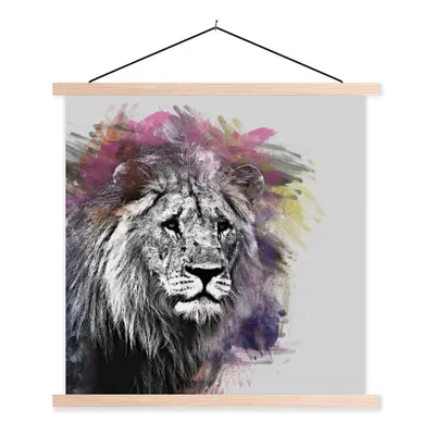 Produktbild von MuchoWow® Textilposter Löwe - Farben - Schwarz - Weiß 120x120 cm mit holzfarbenen Rahmen - Textil-Poster