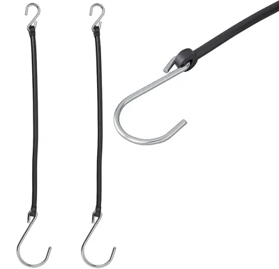 Produktbild von 2x Sicherungsschnur in Schwarz, Ø 3,6 cm Haken für Planenspanner 27cm Länge Gummiseil S-Haken Anhänger Ø 1,9 cm Ösen
