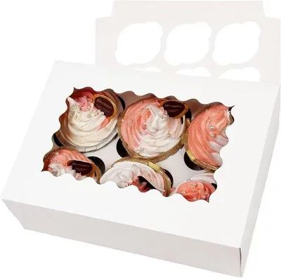Produktbild von Automatische Cupcake-Dozen mit Glasfenster - 12 Stück in Weiß - 23 x 155 x 84 cm - Cupcake-Boxen mit Trägern und Haltern