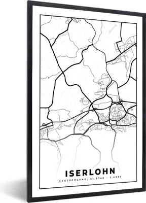 Produktbild von MuchoWow® Gerahmtes Poster Stadtplan - Iserlohn - Karte 20x30 cm - Poster mit Schwarzem Bilderrahmen Wandposter Rahmen Foto Bilder - Drucken - Bilder Poster im Rahmen