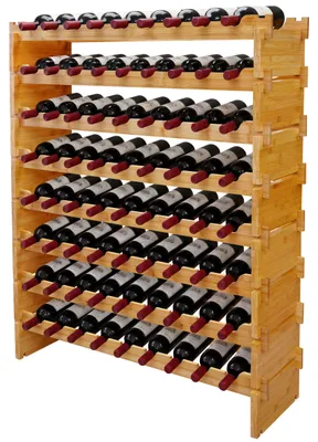 Produktbild von Relaxdays Weinregal, 72 Flaschen, Bambus, HxBxT: 107 x 85 x 25,5 cm, Rot- & Weißwein, stapelbares Flaschenregal, natur
