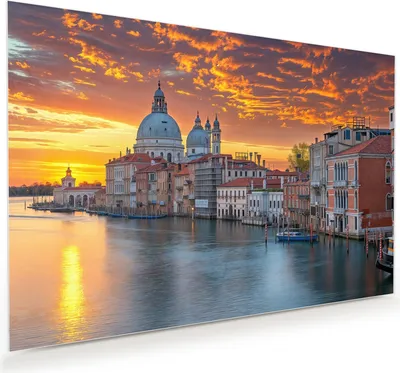 Produktbild von Glasbild 75x50cm in XXL für Wohnzimmer, Schlafzimmer Motiv Venedig bei Sonnenuntergang