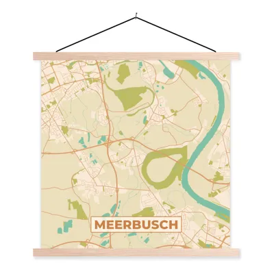 Produktbild von MuchoWow® Textilposter Meerbusch - Karte - Stadtplan - Vintage 40x40 cm mit holzfarbenen Rahmen - Posterleiste