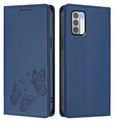 Image de Étui en cuir pour Nokia G42 / Nokia G310, motif papillon, étui à rabat avec porte-appareil, bleu foncé