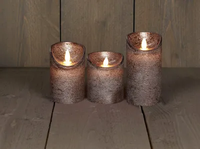 Produktbild von 3er Set LED Echtwachskerze Kerze Farbauswahl Timer flackernde Wachskerze Kerzen Bronze