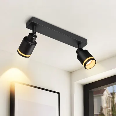 Immagine prodotto di ZMH LED plafoniera 2 fiamme soffitto faretto nero e lampada GU10 orientabile interno metallo per corridoio soggiorno ufficio camera da letto, senza lampadina