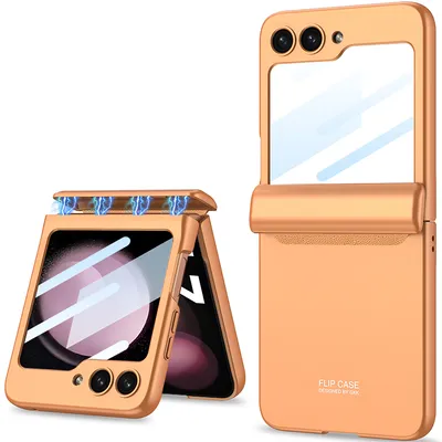 Obrázek produktu pro Pevné PC pouzdro na Samsung Galaxy Z Flip 5 s magnetickou ochranou pantu, ochranou displeje a All-Inclusive krytem Pomerančový