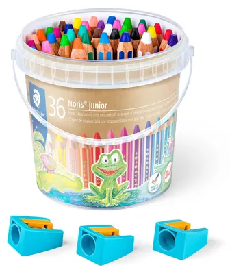 Produktbild von STAEDTLER Noris junior 140 3 in 1 Kindermalstift Eimer mit 36 Stiften und 3 Spitzern