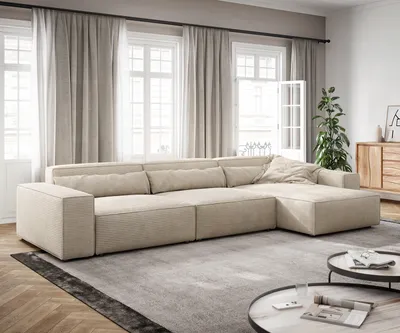 Produktbild von DELIFE Ecksofa Sirpio XL 370x170 cm Cord Beige Recamiere variabel