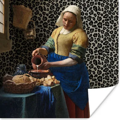 Produktbild von MuchoWow® Poster Milchmädchen - Kunst - Pantherdruck - Vermeer - Gemälde - Alte Meister 75x75 cm - Wand Dekoration