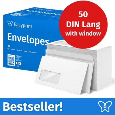 Productafbeelding van NIEUW: Easyprint Enveloppen met venster, DIN Lang, onbedrukt, 50 stuks