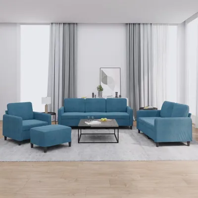 Produktbild von Design 4-tlg. Sofagarnitur Blau Samt, Schlafsofas 2024 Neu