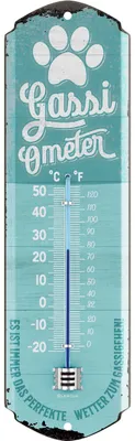 Produktbild von Blechschild Retro Deko Hund GASSI THERMOMETER analog, Schild Garten außen, Deko Garten Vintage Schilder, Blechschild Hund, Hunde Geschenke