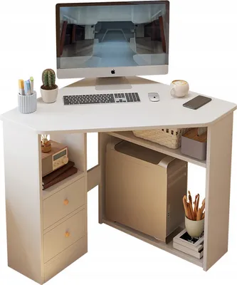 Produktbild von Biurko Narożne Trójkątne Komputerowe Z Półkami Nowoczesne Białe Loft 80X75