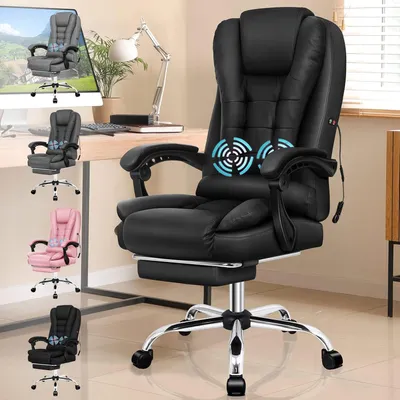 Image de Fauteuil de massage pour bureau, design ergonomique avec un grand rembourrage, revêtement en similicuir, couleur noire