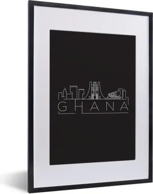 Produktbild von MuchoWow® MuchoWow® Gerahmtes Poster Skyline "Ghana" weiß auf schwarz 30x40 cm - Poster mit zchwarzem Bilderrahmen - Wandposter Schlafzimmer