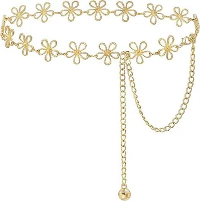 Productafbeelding van Gouden bloemenketting voor tas - 115 cm - Vrij gevormd - Geschikt voor damesoveralls