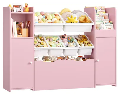 Produktbild von Kinderregal mit 7 Boxen Rosa Bücherregal Spielzeugaufbewahrung