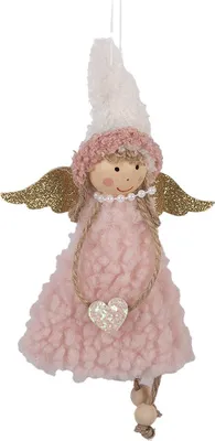 Image de Clayre & Eef Pendentif de Noël Ange 10x3x20 cm Rose Synthétique