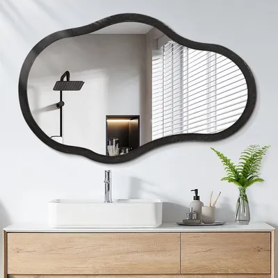 Image de Miroir mural asymétrique unique avec cadre en bois