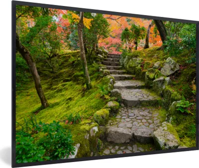 Produktbild von MuchoWow® Gerahmtes Poster Natur - Steine - Kröte - Moos - Japanisch 90x60 cm - Poster mit Schwarzem Bilderrahmen Wandposter Rahmen Foto Bilder - Fotorahmen - Foto-Plakat