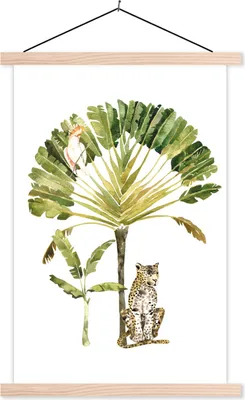 Produktbild von MuchoWow® Textilposter Dschungel - Leopard - Tiere 40x60 cm mit holzfarbenen Rahmen - Poster